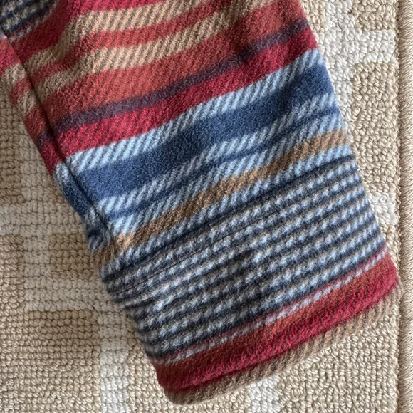 Eddie Bauer Fleece Button Down Shirt Jacket Outdoor Cozy Striped Blue Red Tan XL - Picture 5 of 8